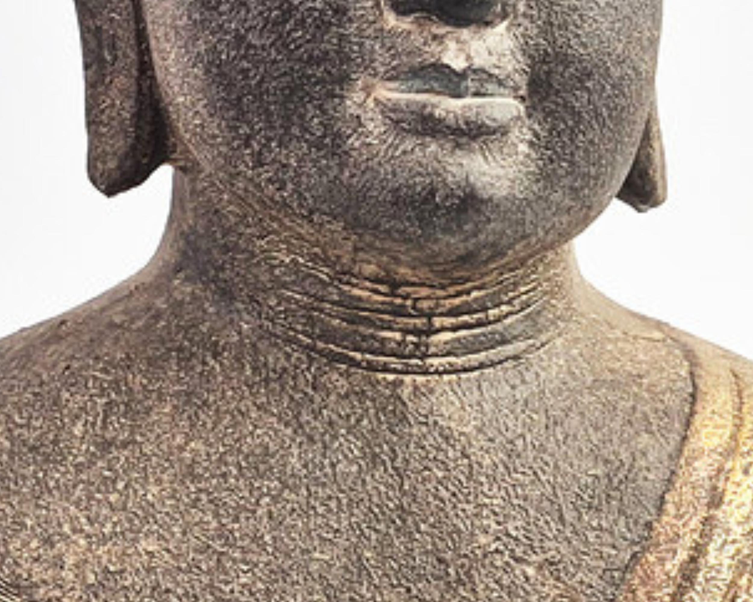 Métal Paire de bustes de bouddha anciens 45 cm, sculptures patinées dorées, décoration d'intérieur asiatique en vente