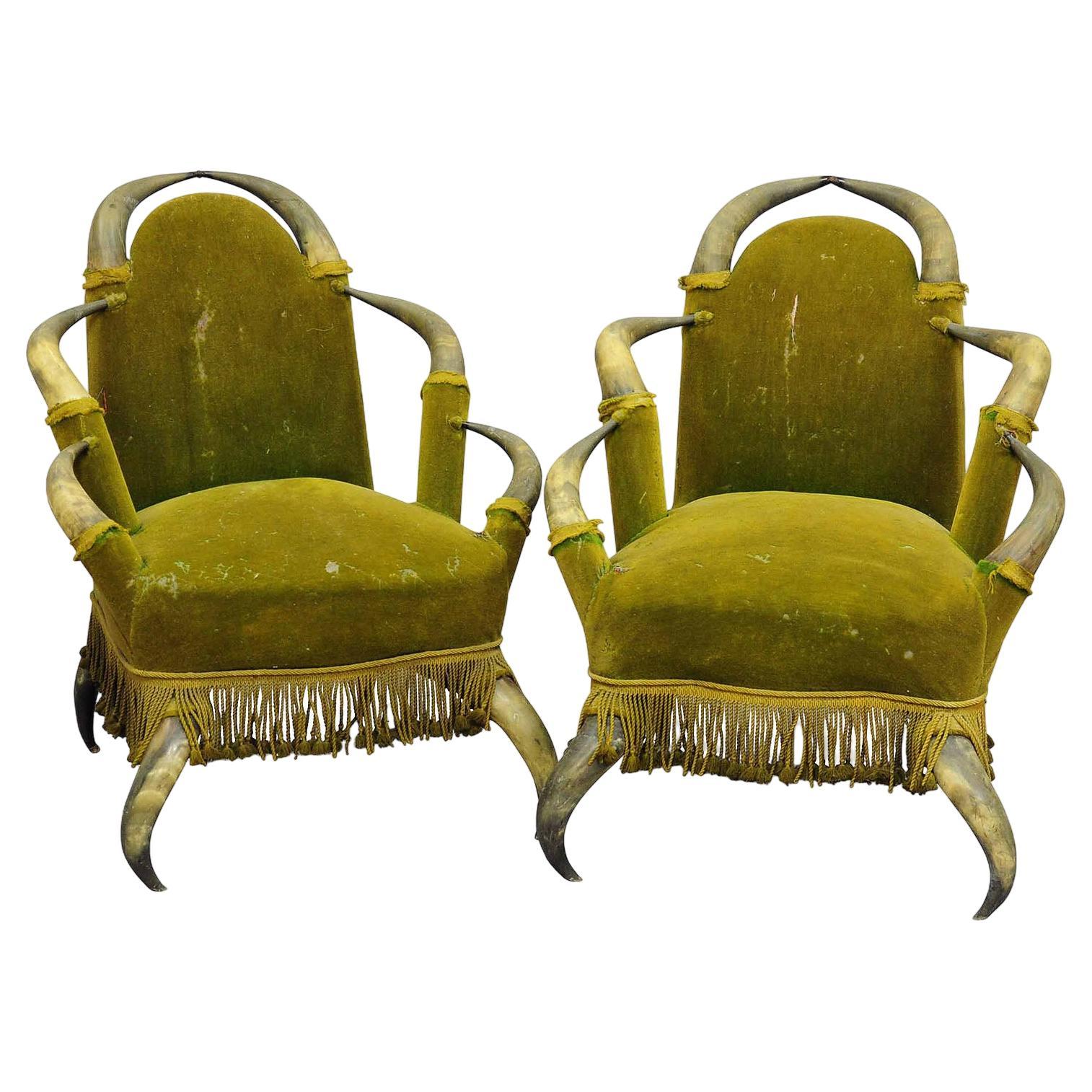 Pair of Antique Bull Horn Chairs Austria 1870 For Sale