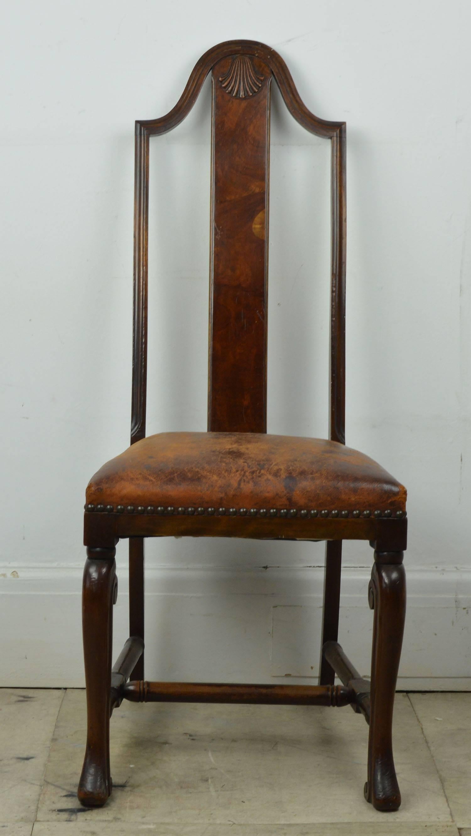 Baroque Pair of Antique Burl Walnut Side Chairs With Carved Shell Detail