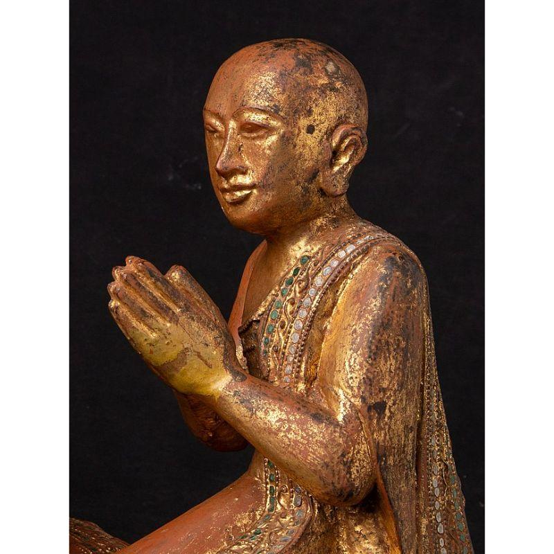 Pair of Antique Burmese Monk Statues from Burma 4