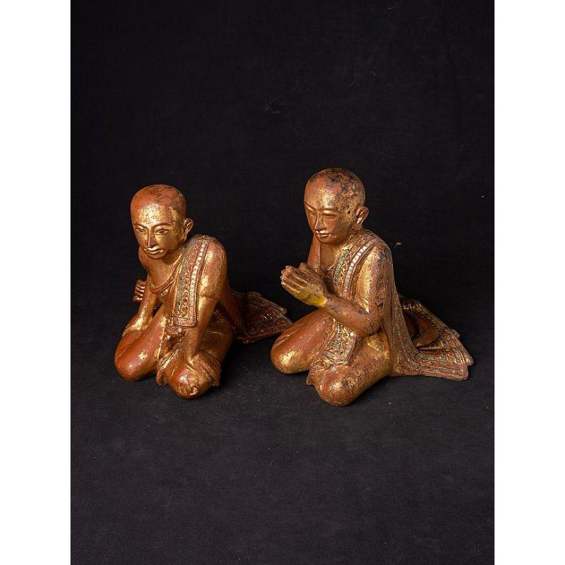 Pair of Antique Burmese Monk Statues from Burma 6