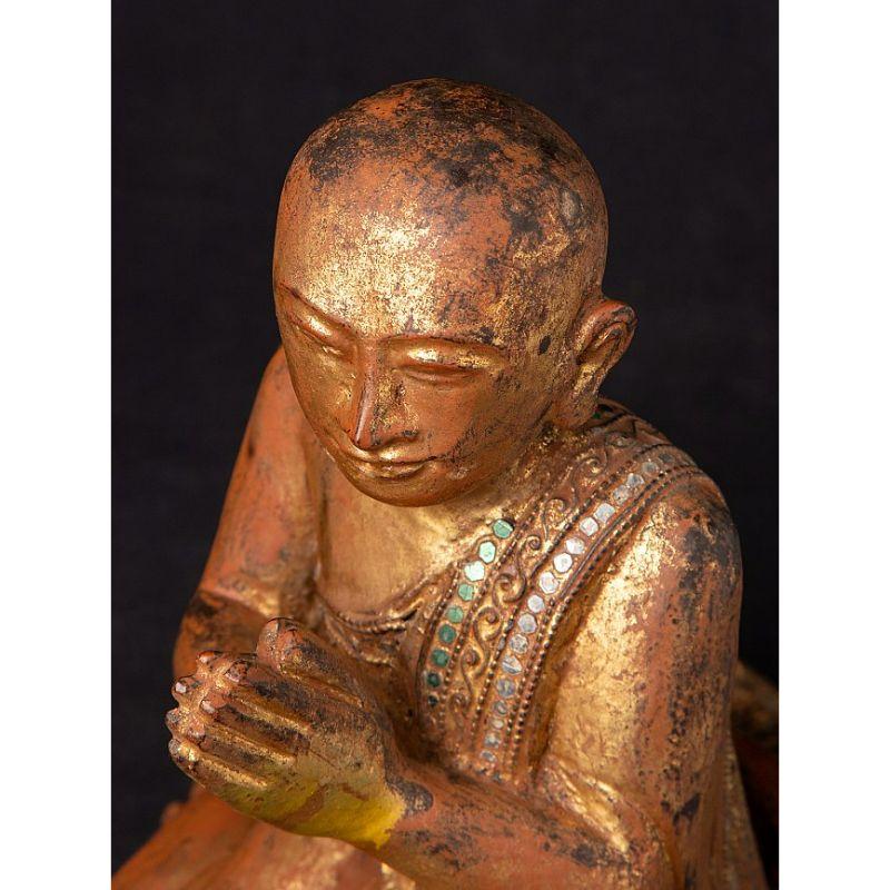 Pair of Antique Burmese Monk Statues from Burma 8