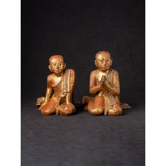 Pair of Antique Burmese Monk Statues from Burma