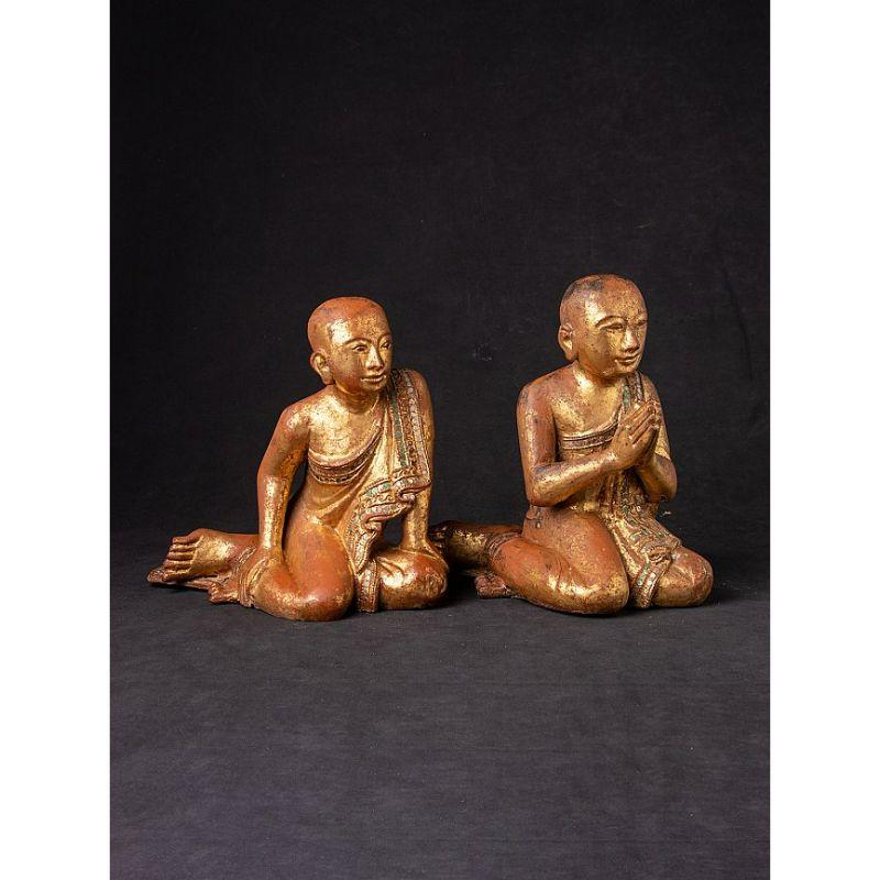 19th Century Pair of Antique Burmese Monk Statues from Burma