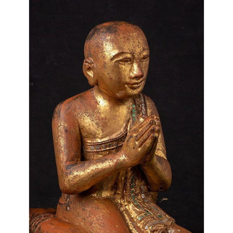 Wood Pair of Antique Burmese Monk Statues from Burma