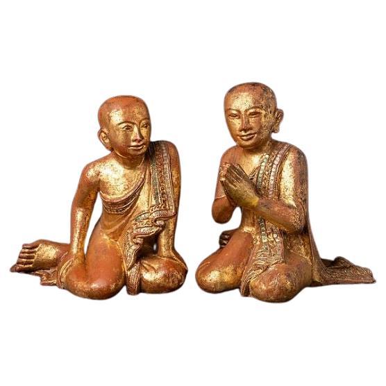 Pair of Antique Burmese Monk Statues from Burma