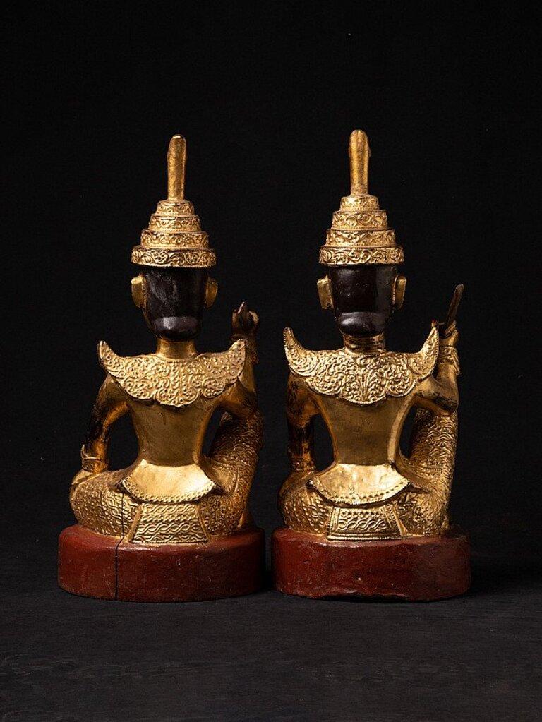 Wood Pair of Antique Burmese Nat Statues from Burma For Sale