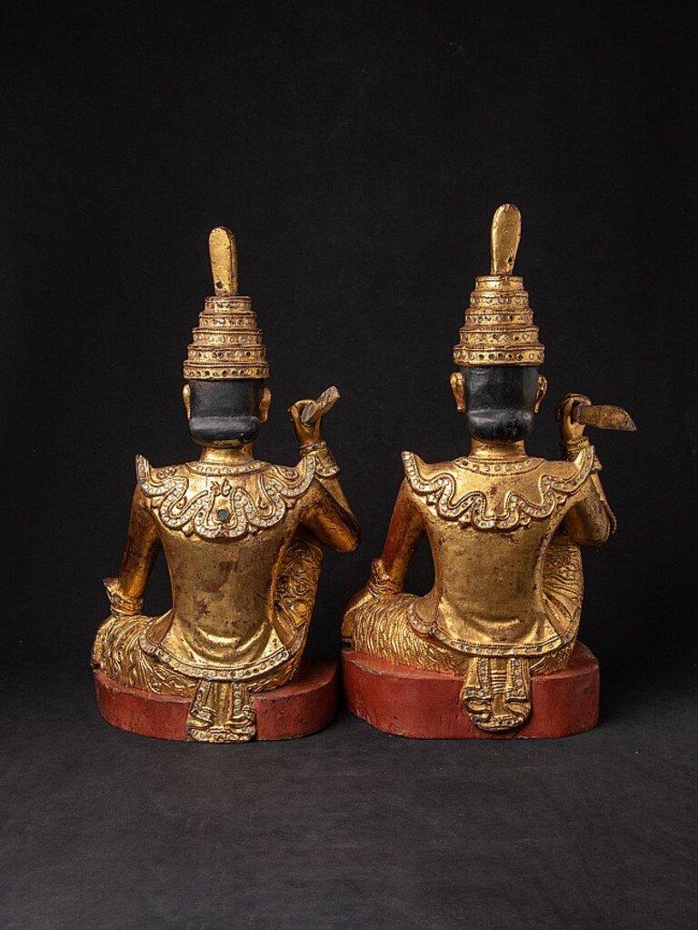Wood Pair of Antique Burmese Nat Statues from Burma For Sale