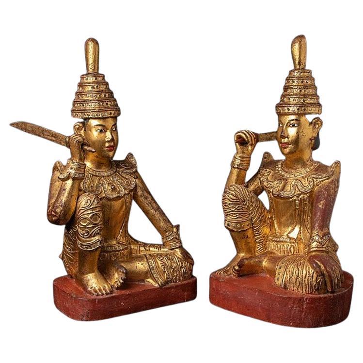Pair of Antique Burmese Nat Statues from Burma For Sale