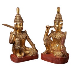 Pair of Antique Burmese Nat Statues from Burma