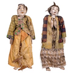 Pair of Vintage Burmese Thailand Marionette Puppet Dolls Figurative Folk Art