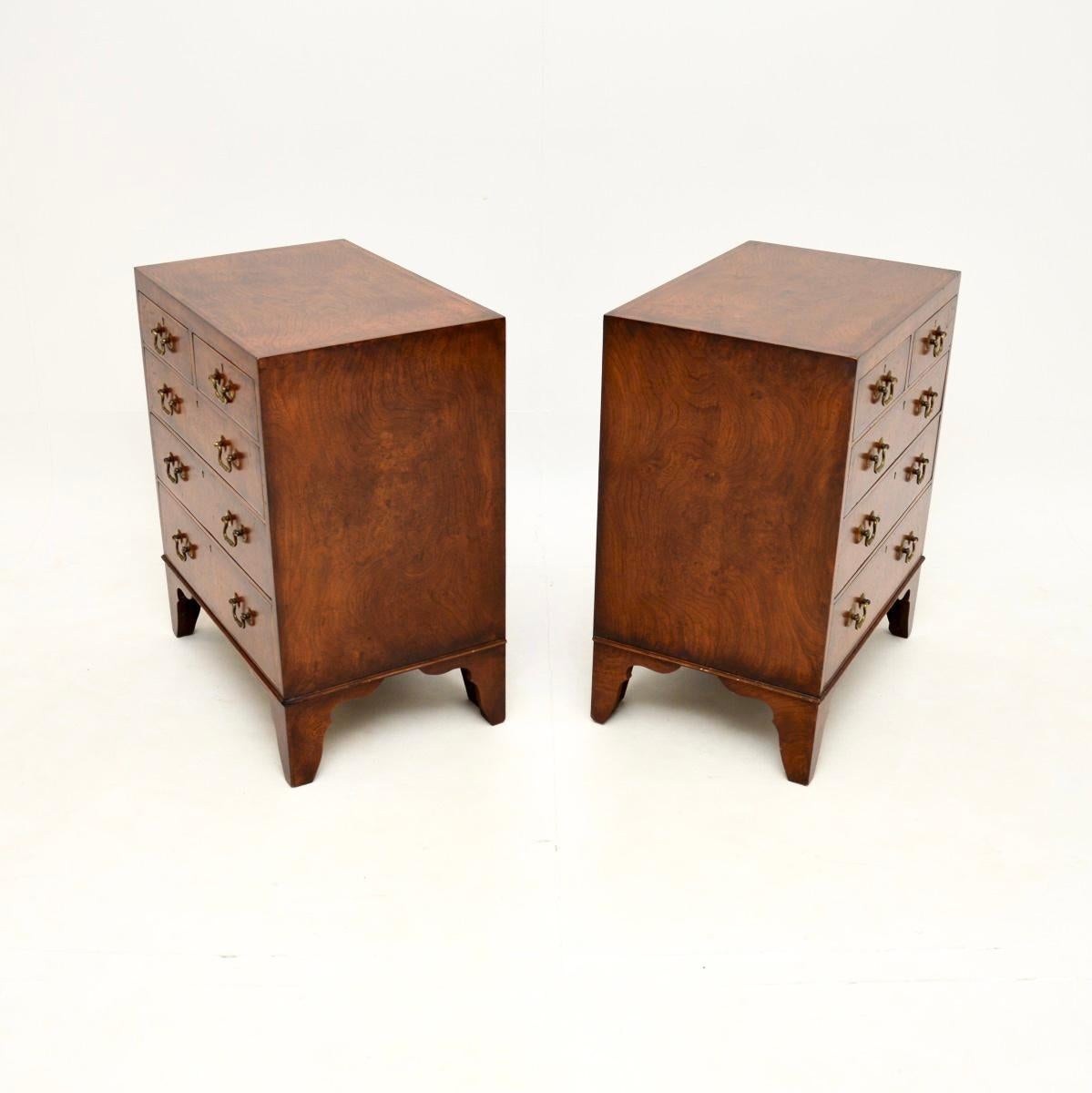 British Pair of Antique Burr Elm Georgian Style Side Chests