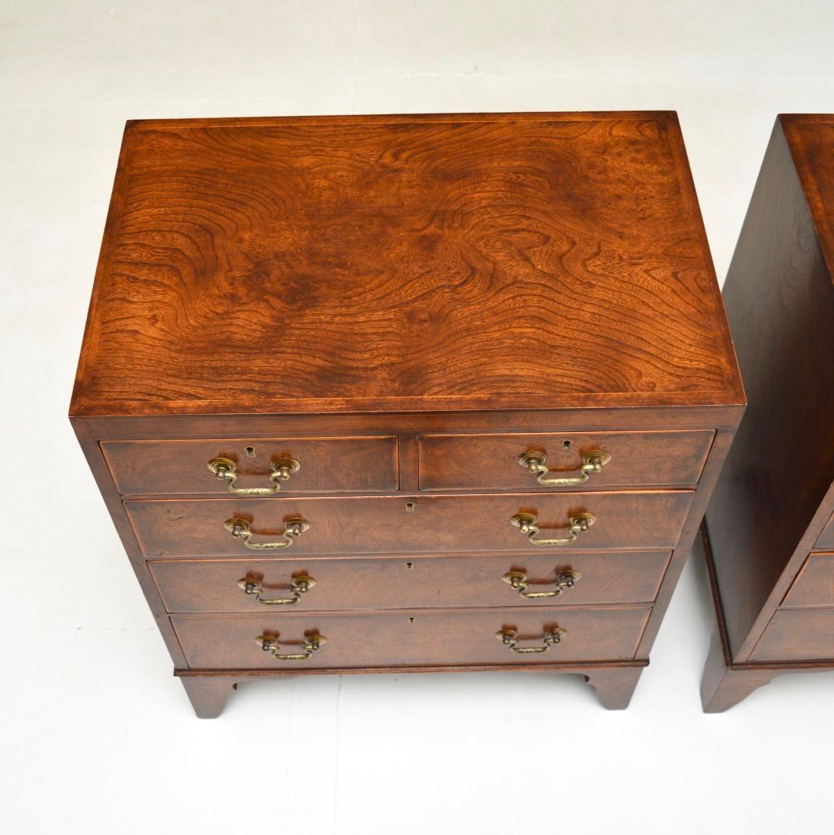 Early 20th Century Pair of Antique Burr Elm Georgian Style Side Chests