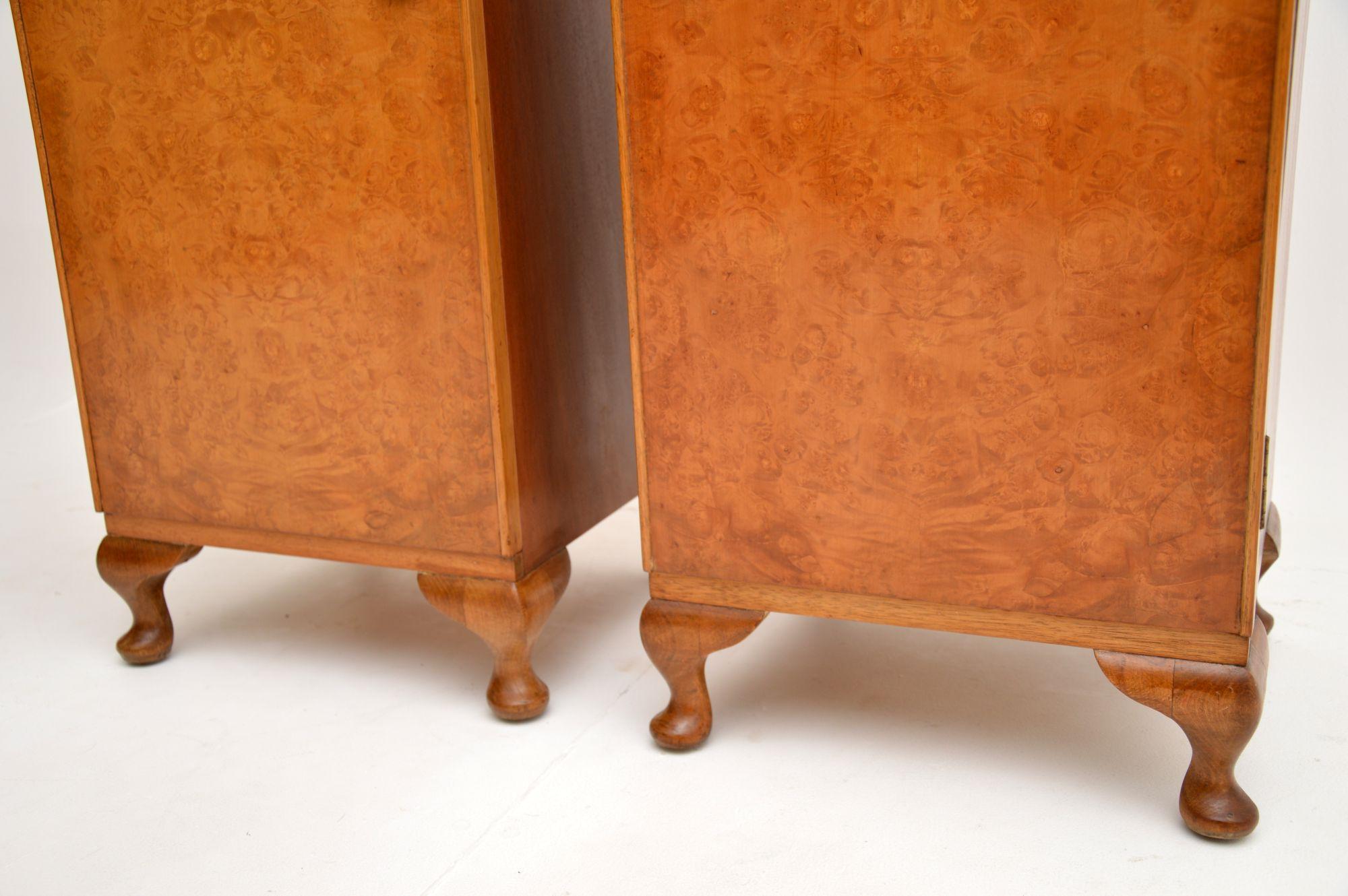 Pair of Antique Burr Walnut Bedside Cabinets For Sale 4