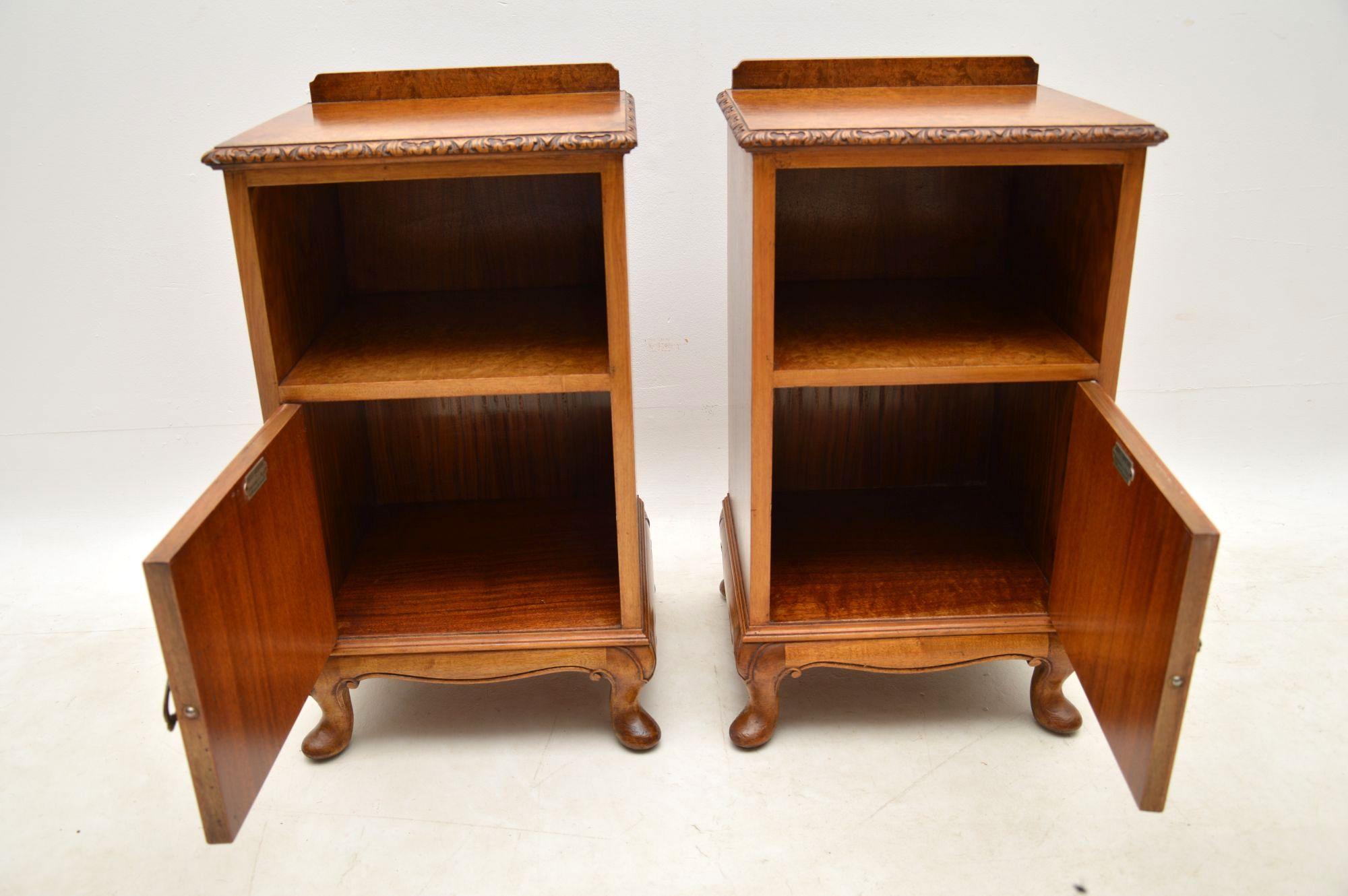 Art Deco Pair of Antique Burr Walnut Bedside Cabinets