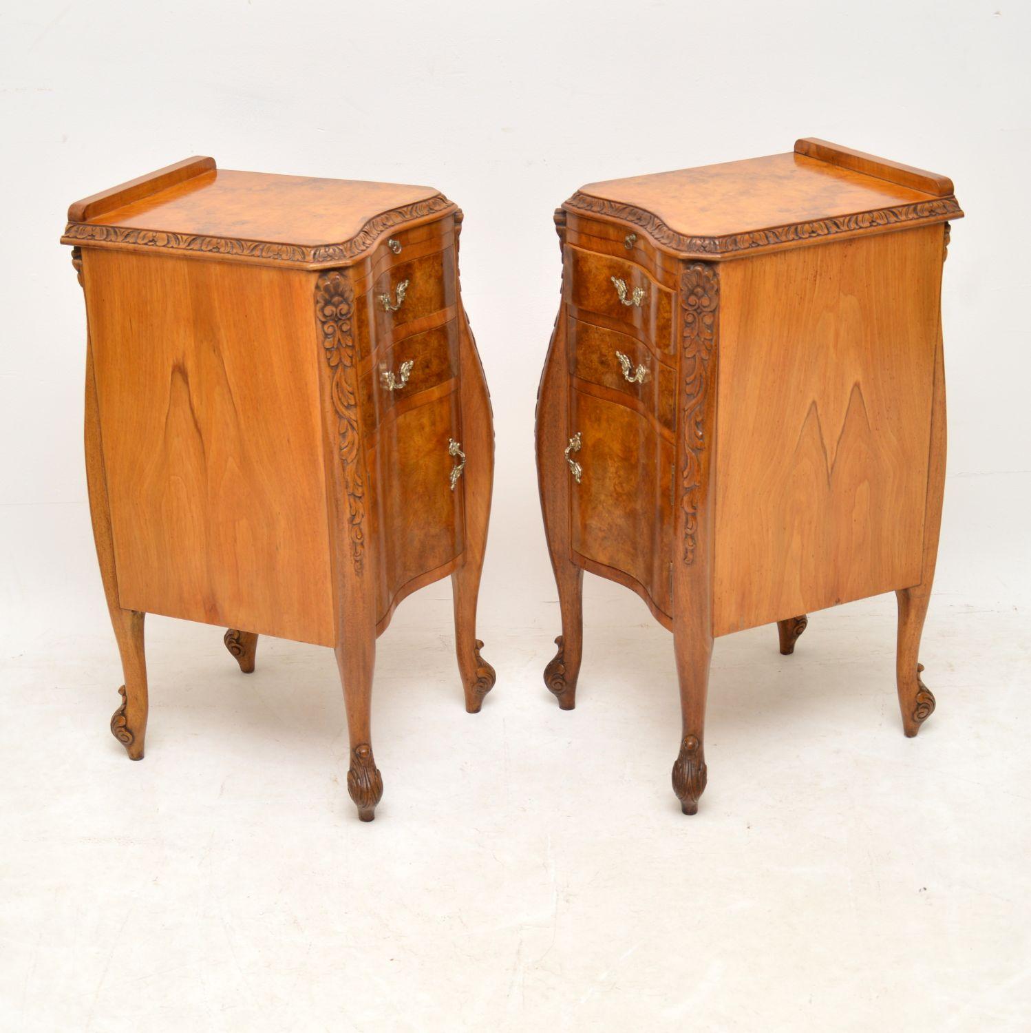 Queen Anne Pair of Antique Burr Walnut Bedside Cabinets