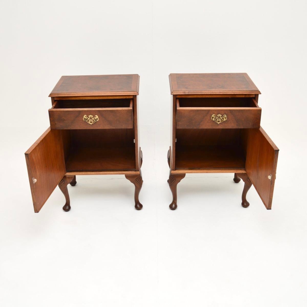 Queen Anne Pair of Antique Burr Walnut Bedside Cabinets