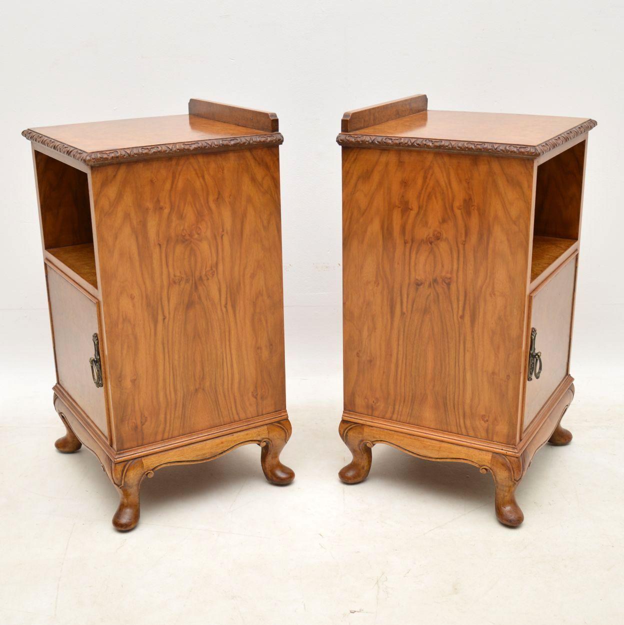 English Pair of Antique Burr Walnut Bedside Cabinets