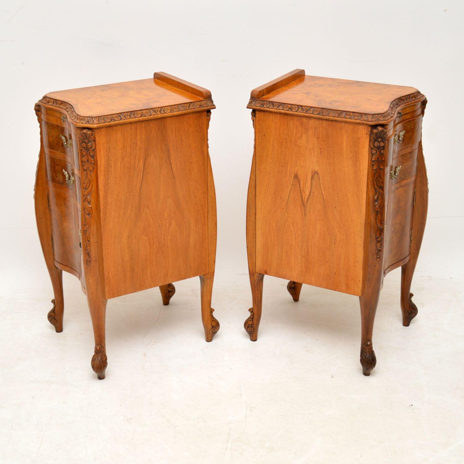 British Pair of Antique Burr Walnut Bedside Cabinets