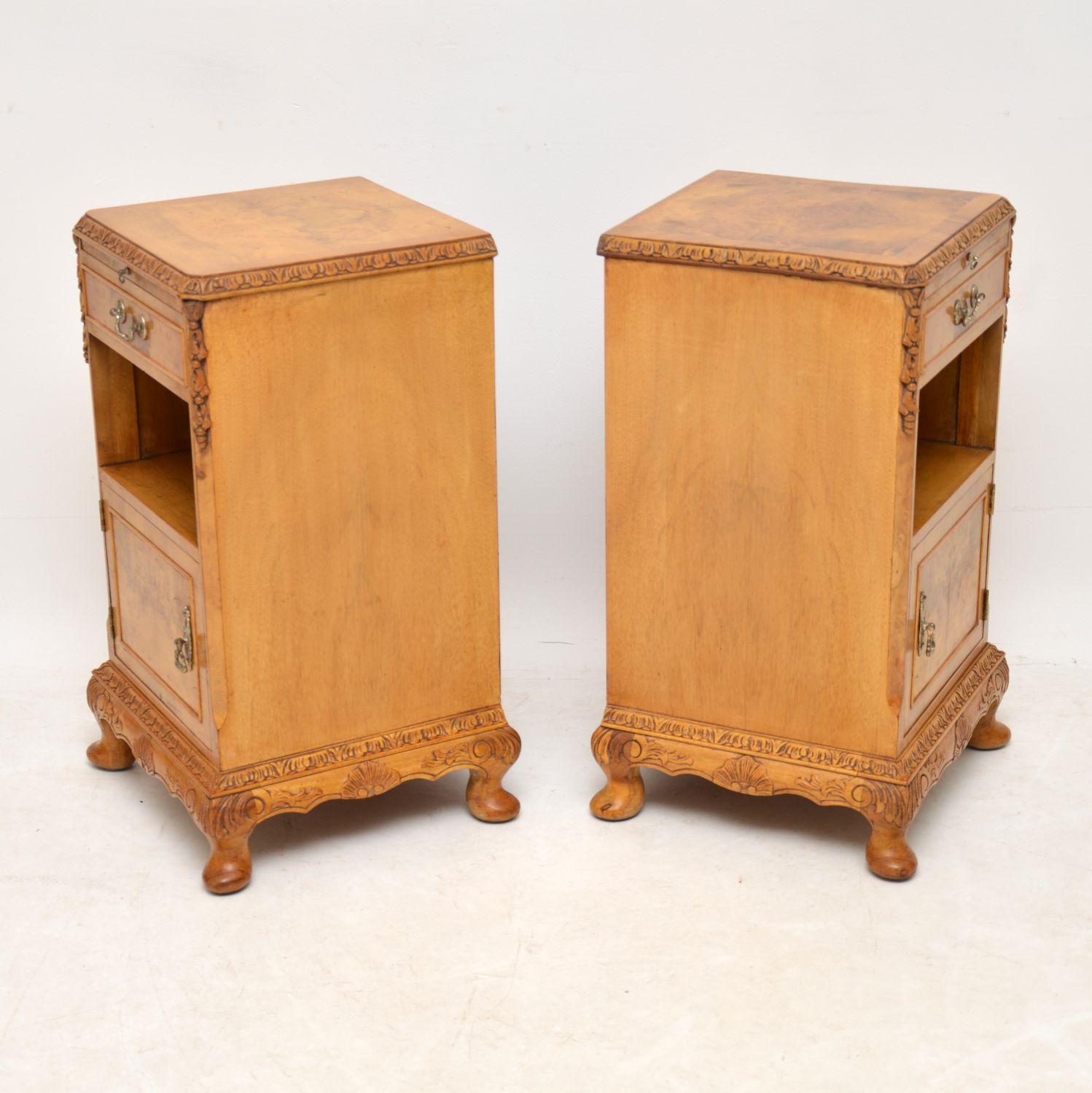 English Pair of Antique Burr Walnut Bedside Cabinets