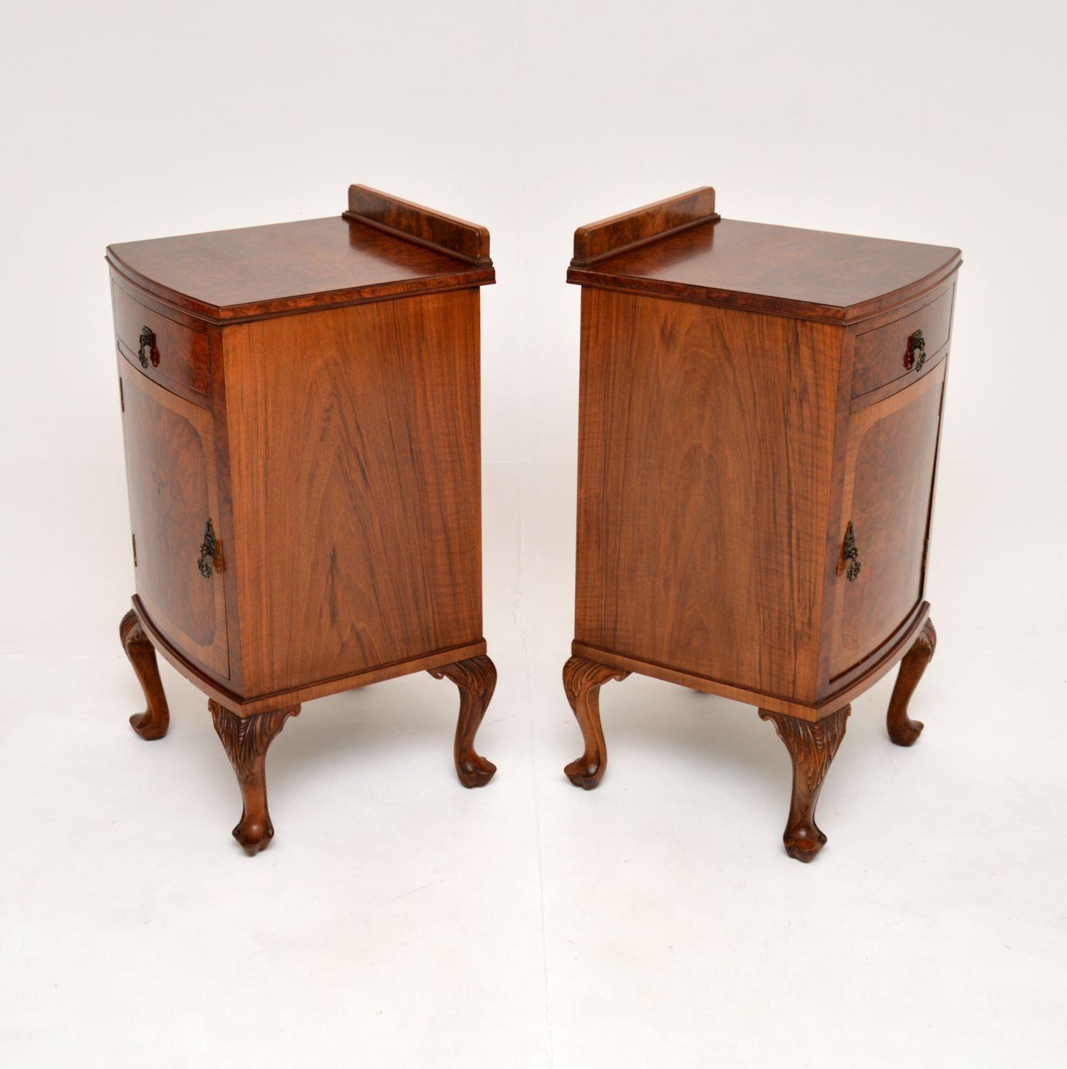 British Pair of Antique Burr Walnut Bedside Cabinets