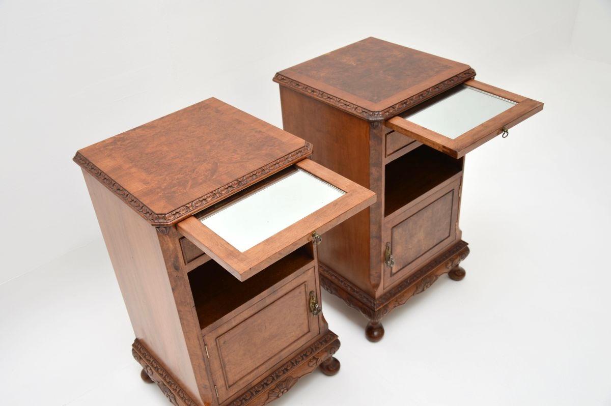 British Pair of Antique Burr Walnut Bedside Cabinets For Sale