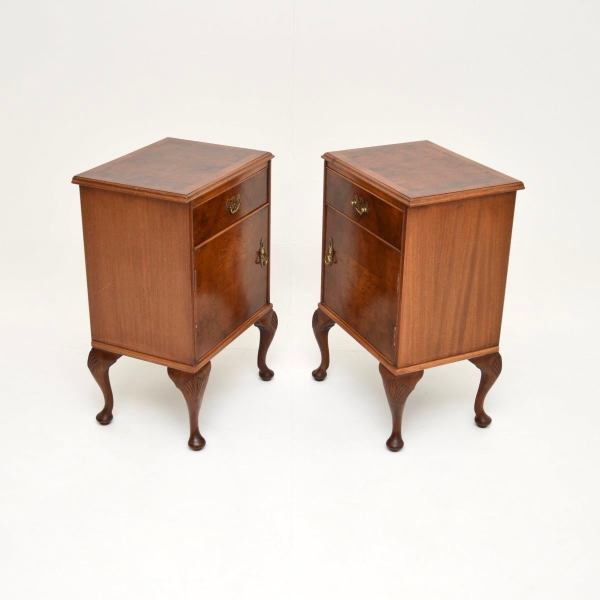 British Pair of Antique Burr Walnut Bedside Cabinets