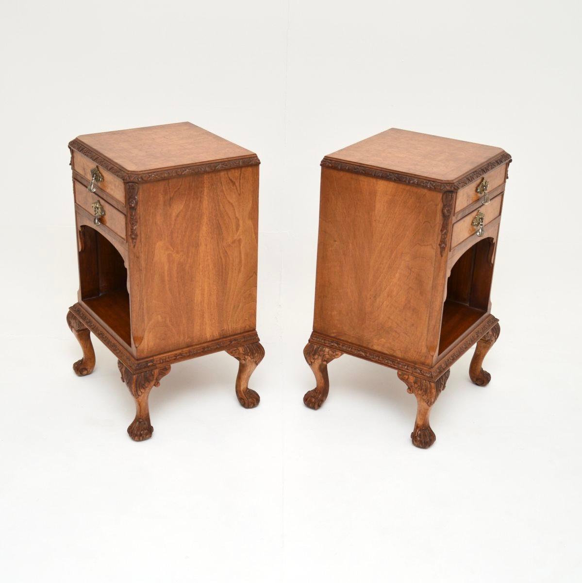 British Pair of Antique Burr Walnut Bedside Cabinets
