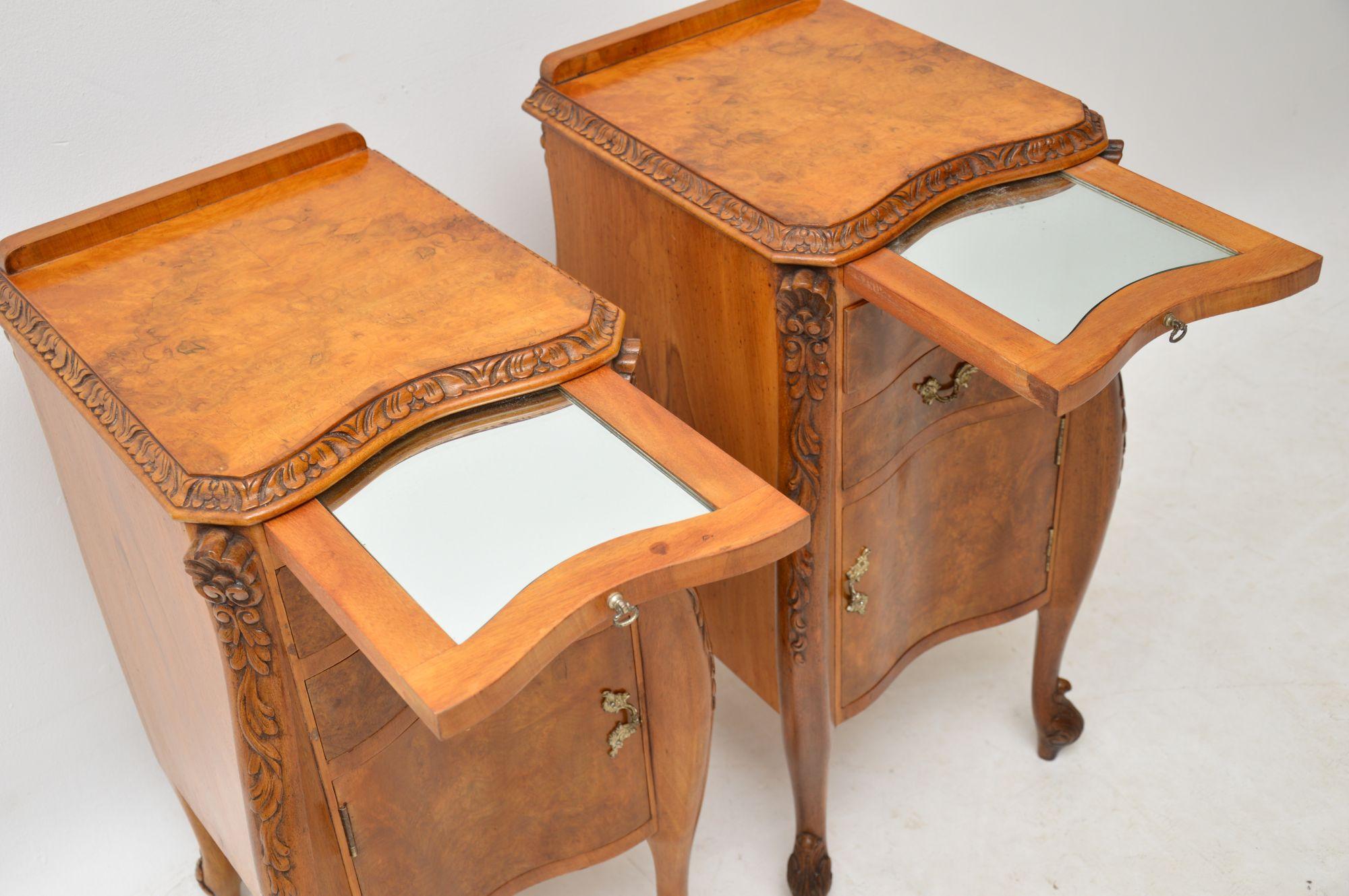 Early 20th Century Pair of Antique Burr Walnut Bedside Cabinets