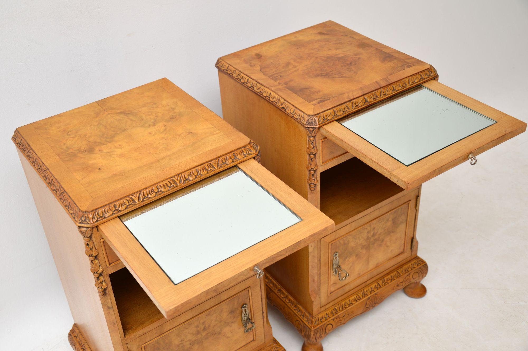 20th Century Pair of Antique Burr Walnut Bedside Cabinets