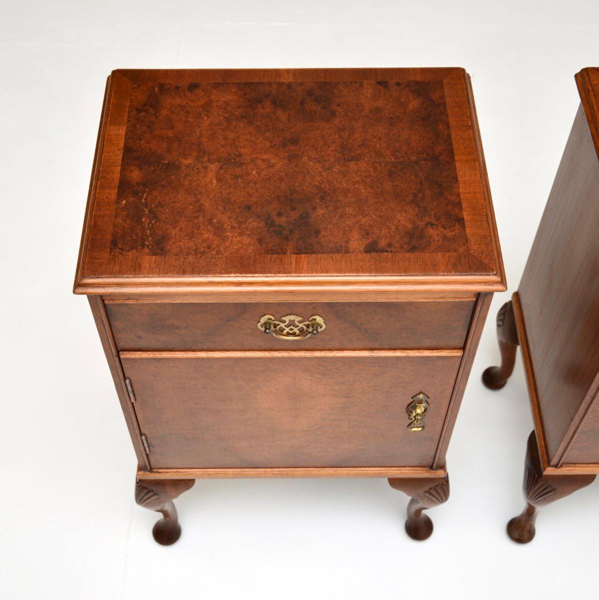 Mid-20th Century Pair of Antique Burr Walnut Bedside Cabinets