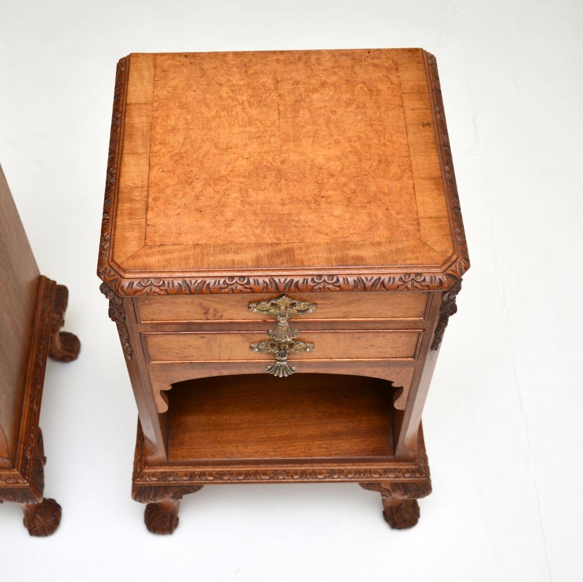 Early 20th Century Pair of Antique Burr Walnut Bedside Cabinets