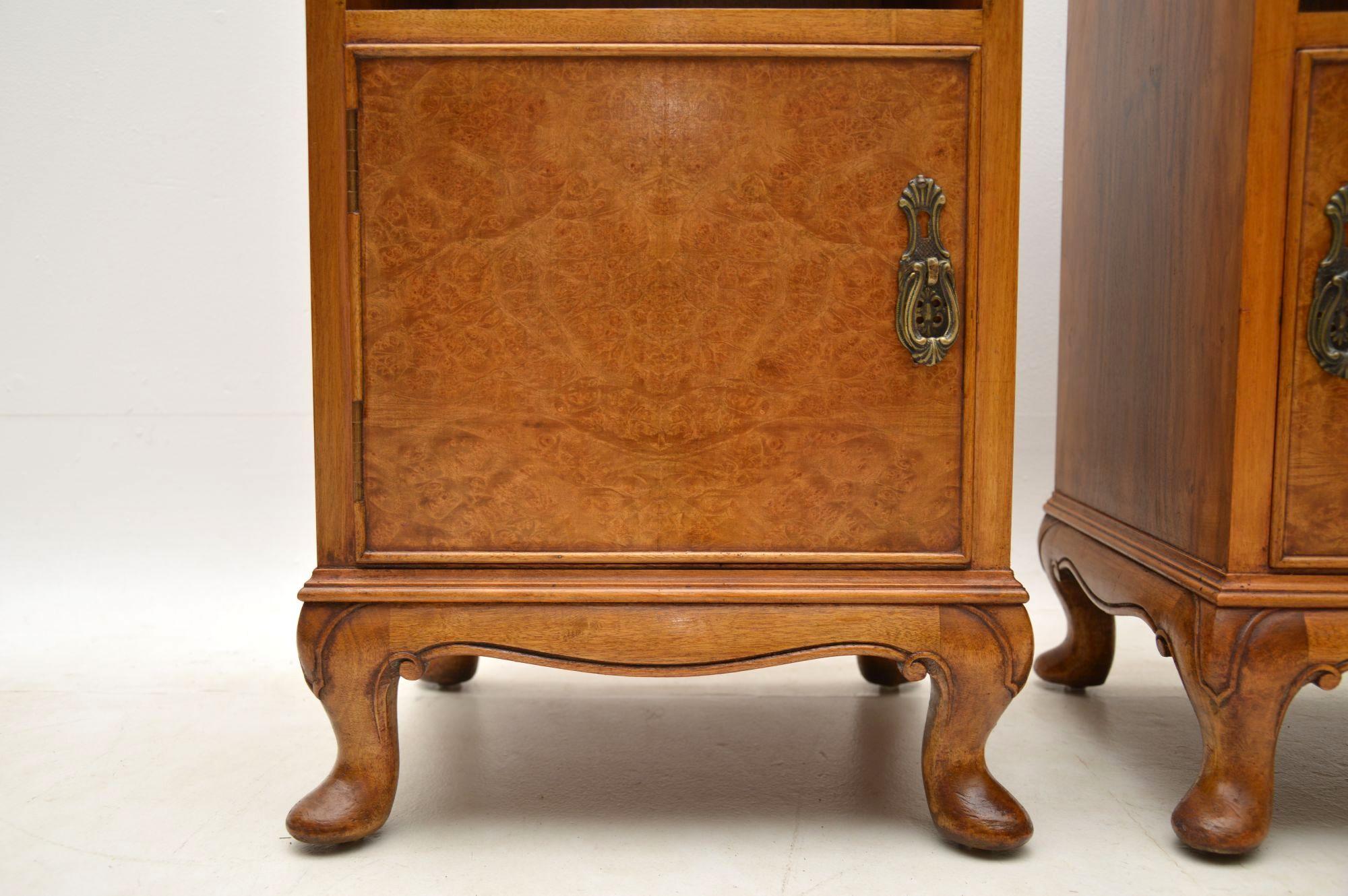 Pair of Antique Burr Walnut Bedside Cabinets 1