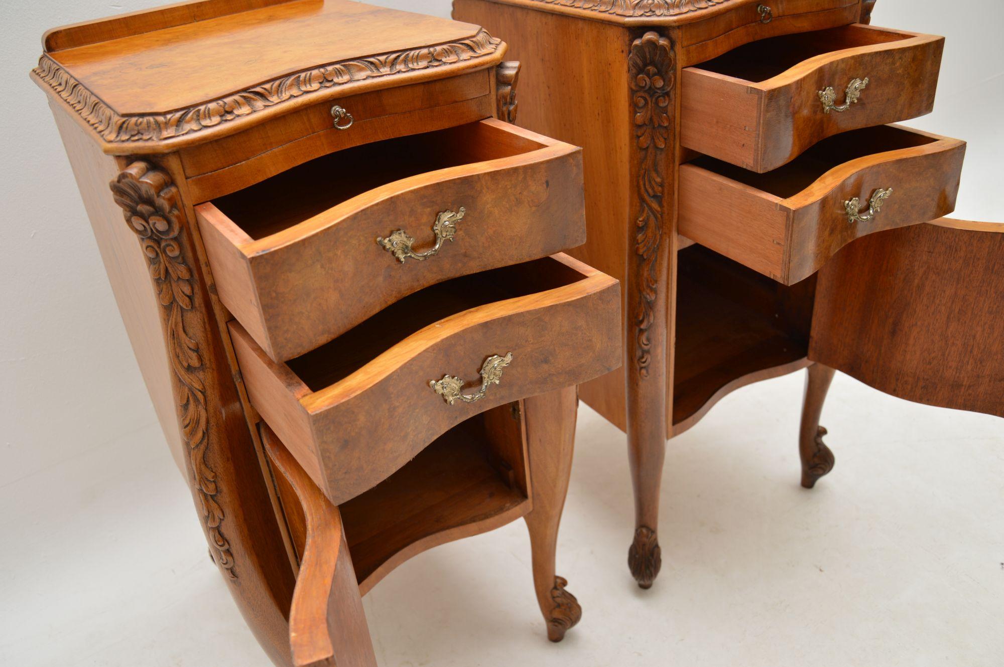 Mirror Pair of Antique Burr Walnut Bedside Cabinets