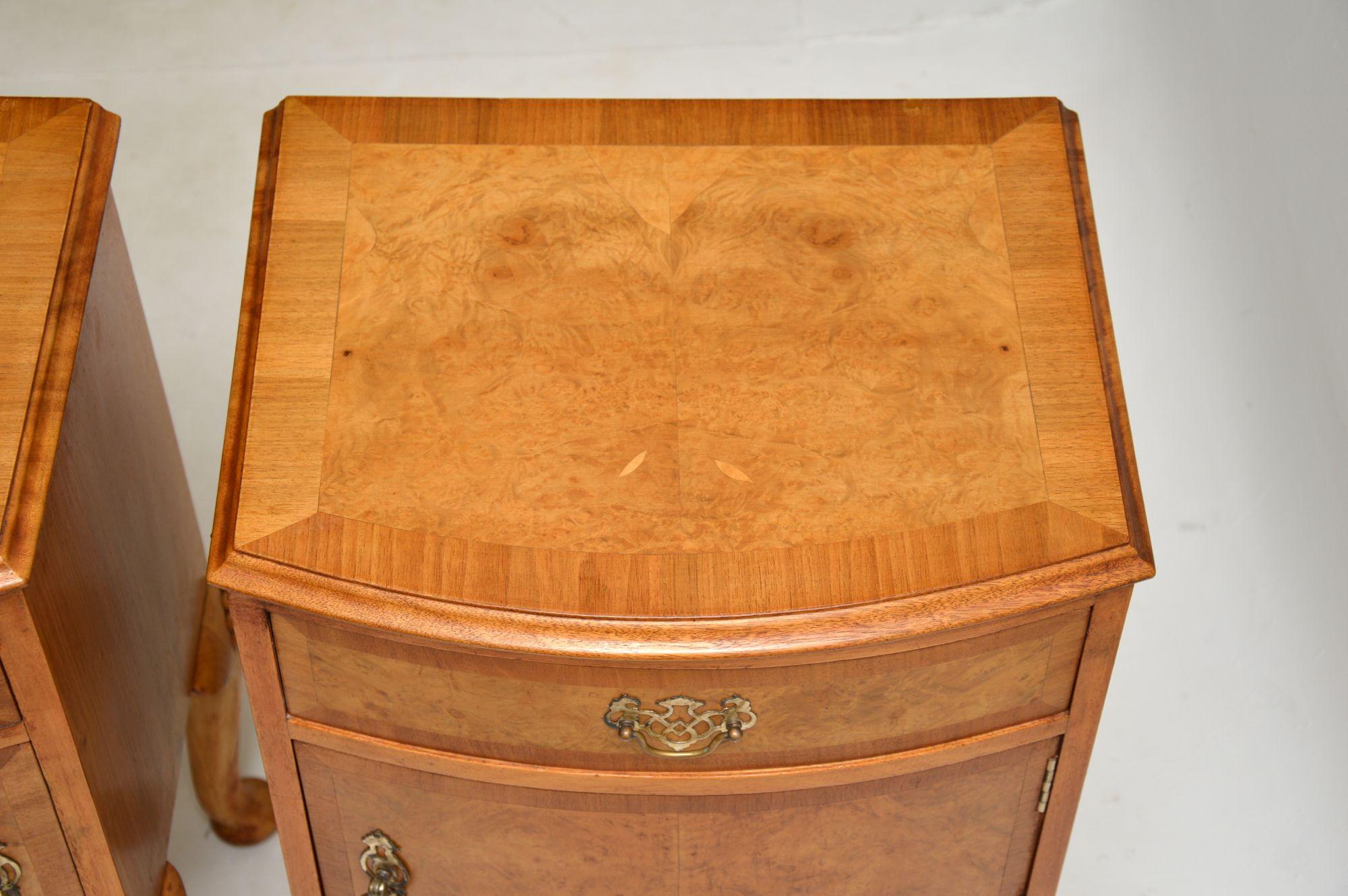 Pair of Antique Burr Walnut Bedside Cabinets 1