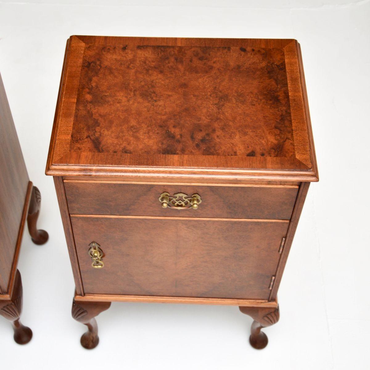 Pair of Antique Burr Walnut Bedside Cabinets 1