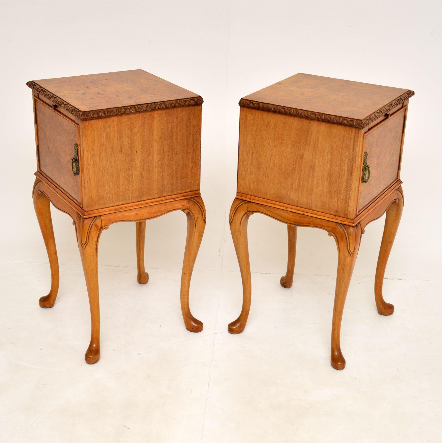 Pair of Antique Burr Walnut Bedside Cabinets 2
