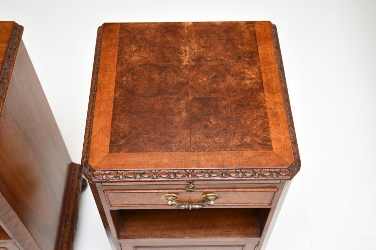 Pair of Antique Burr Walnut Bedside Cabinets For Sale 1