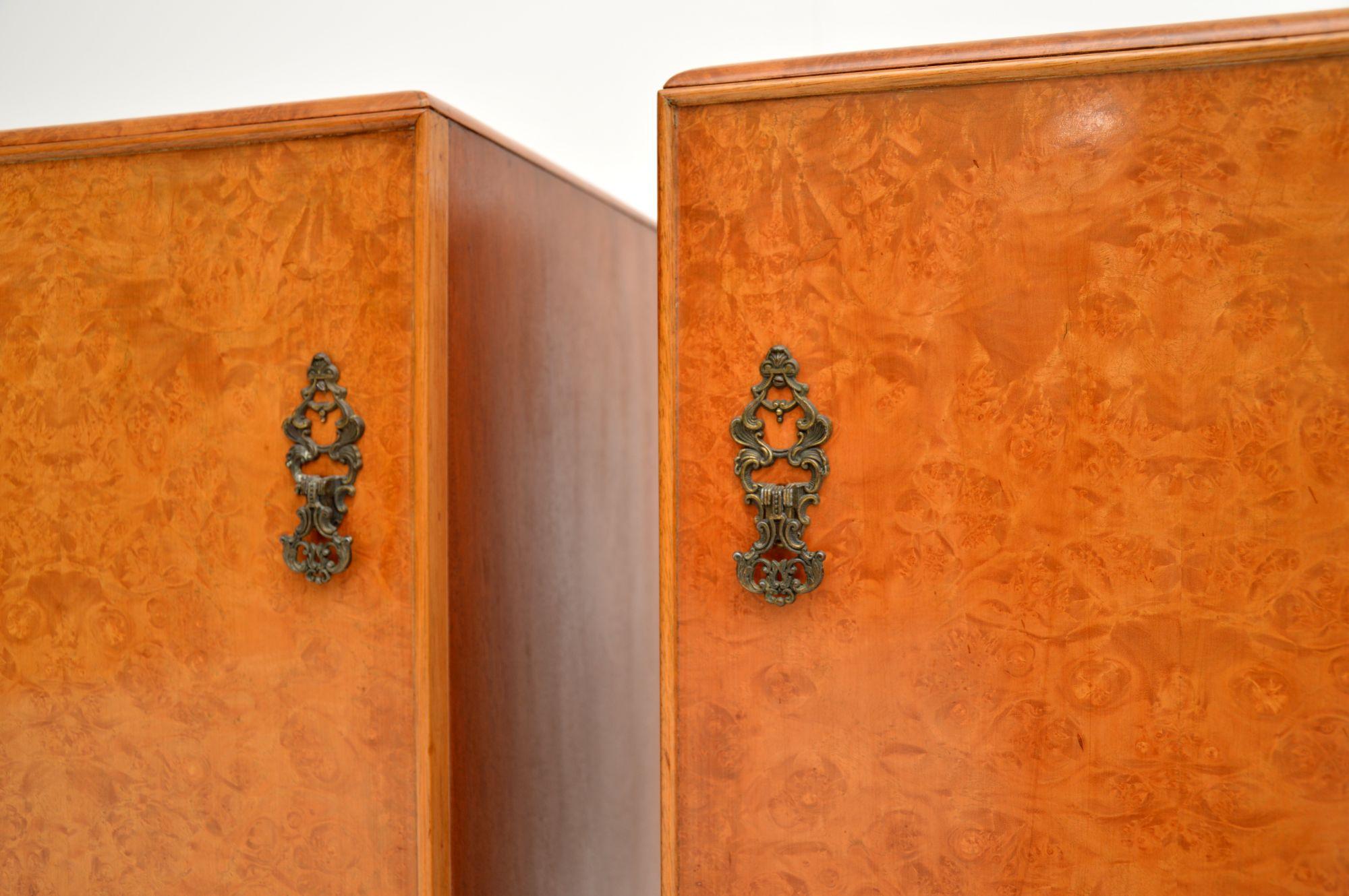 Pair of Antique Burr Walnut Bedside Cabinets For Sale 3