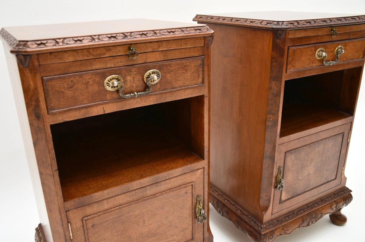 Pair of Antique Burr Walnut Bedside Cabinets For Sale 2