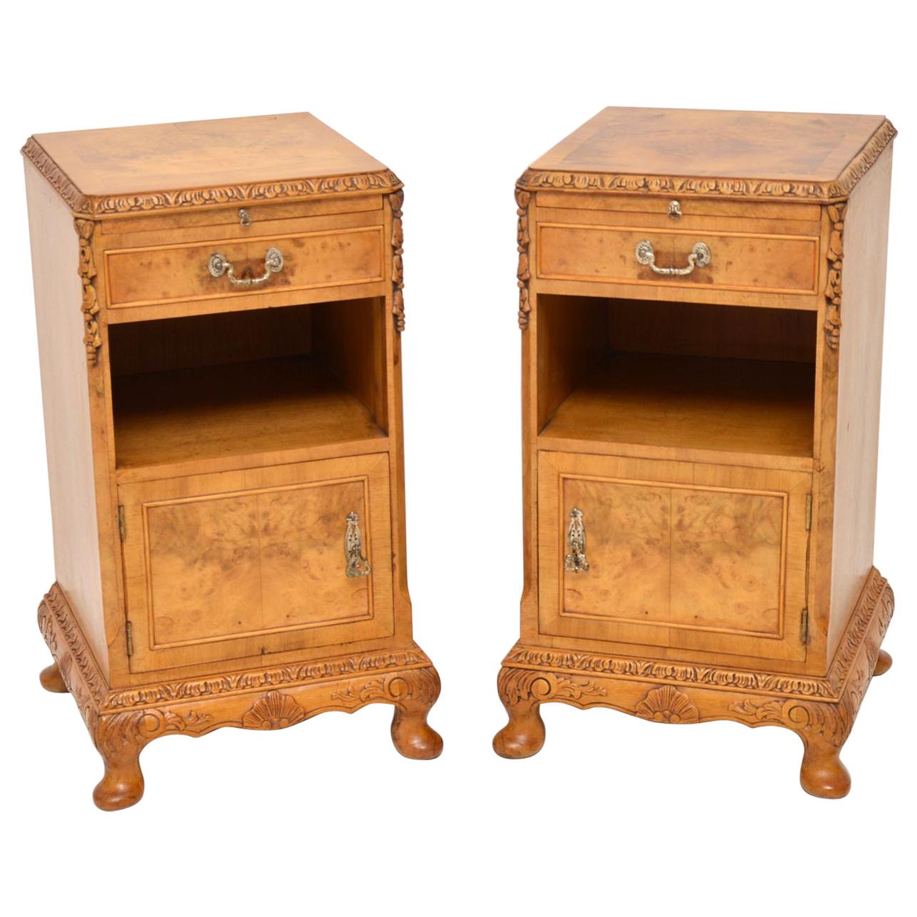 Pair of Antique Burr Walnut Bedside For Sale at 1stdibs