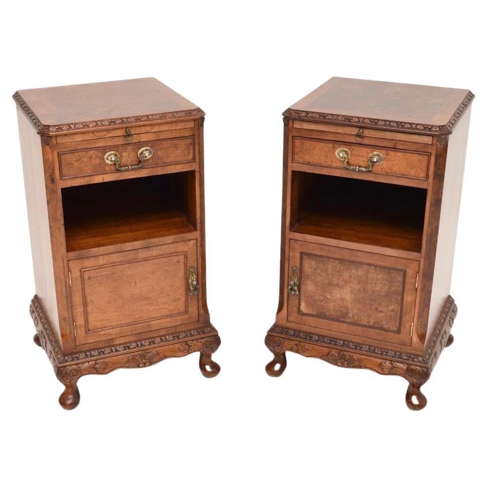 Pair of Antique Burr Walnut Bedside Cabinets For Sale