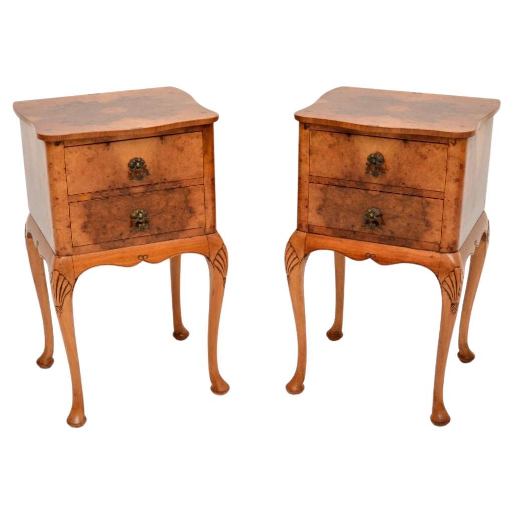 Pair of Antique Burr Walnut Bedside Cabinets For Sale