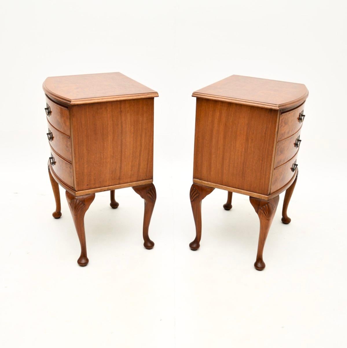 British Pair of Antique Burr Walnut Bedside Chests