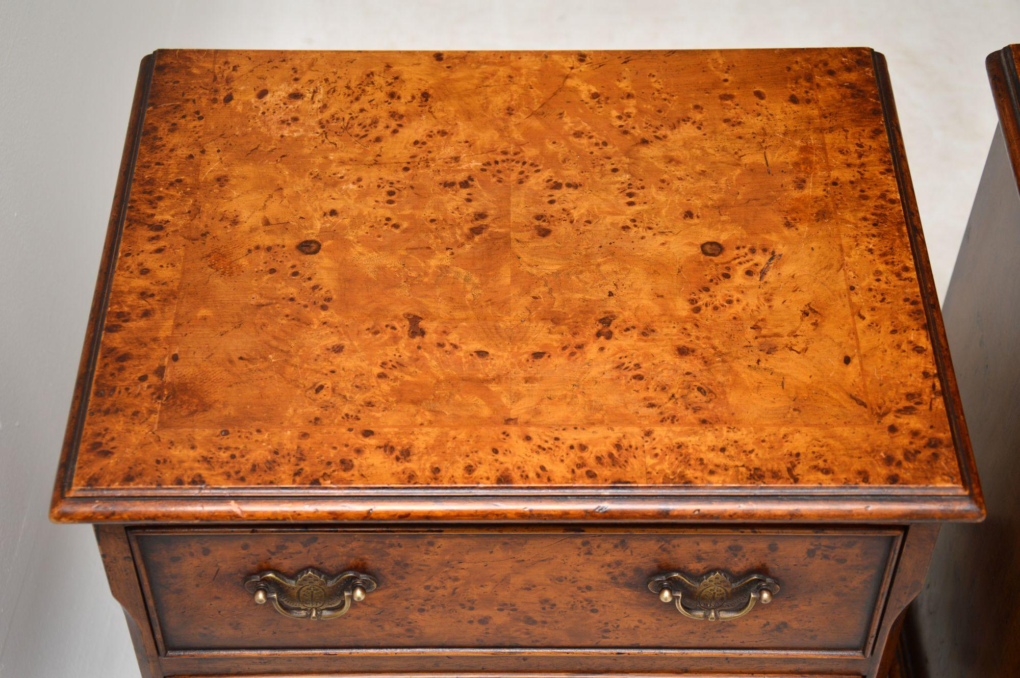 Mid-20th Century Pair of Antique Burr Walnut Bedside Chests