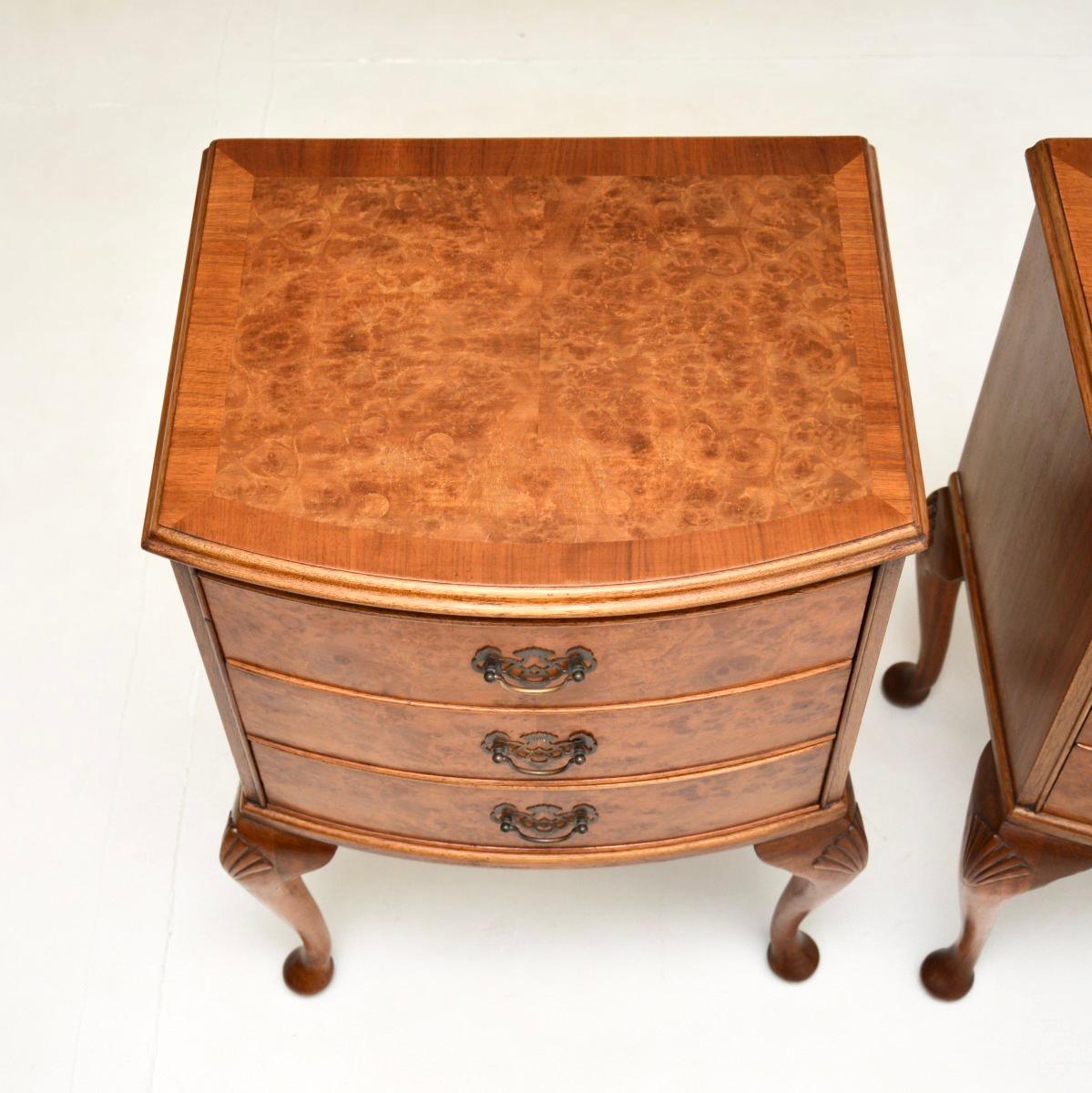 Mid-20th Century Pair of Antique Burr Walnut Bedside Chests