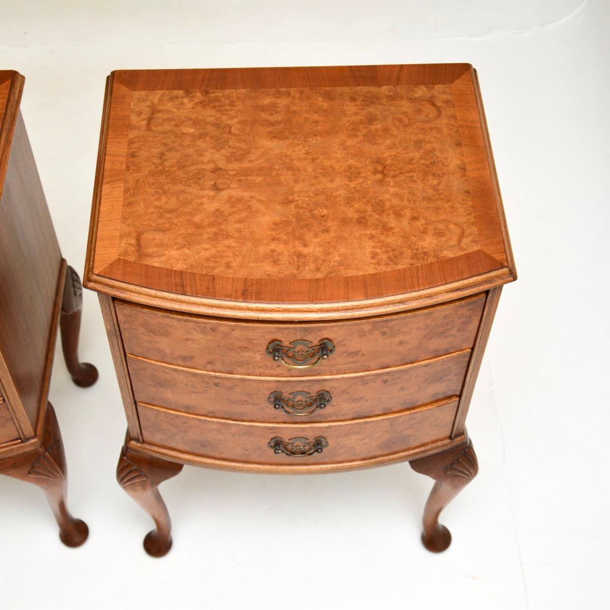 Pair of Antique Burr Walnut Bedside Chests 1