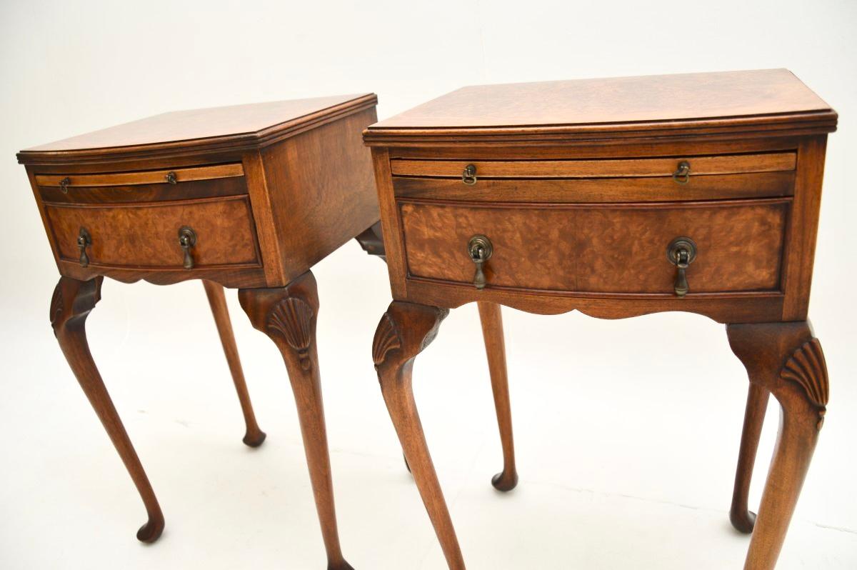 Pair of Antique Burr Walnut Bedside Tables 4