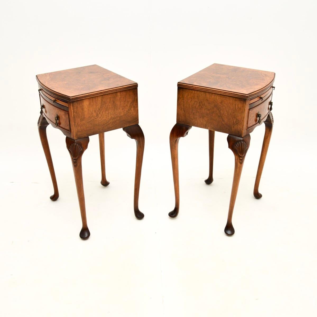 British Pair of Antique Burr Walnut Bedside Tables