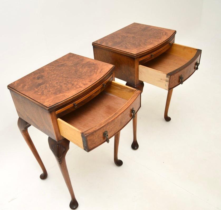 Mid-20th Century Pair of Antique Burr Walnut Bedside Tables